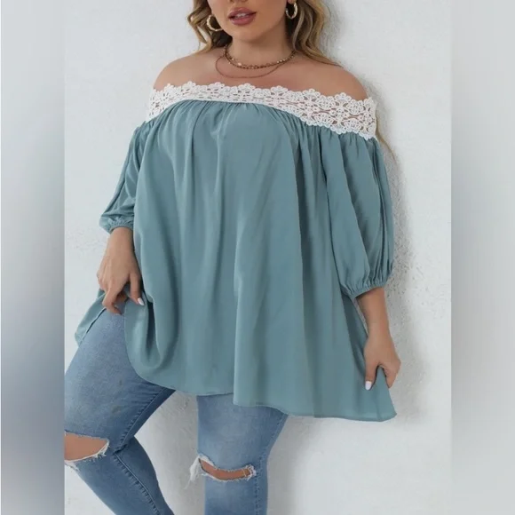 BUNDLE OFF SHOULDER TOP & HIGH WAISTED KHAKI PANTS SET - Picture 2 of 12